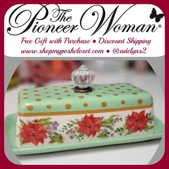 🌺 EUC The Pioneer Woman Holiday Mint Green Butter Dish - Picture 2 of 6